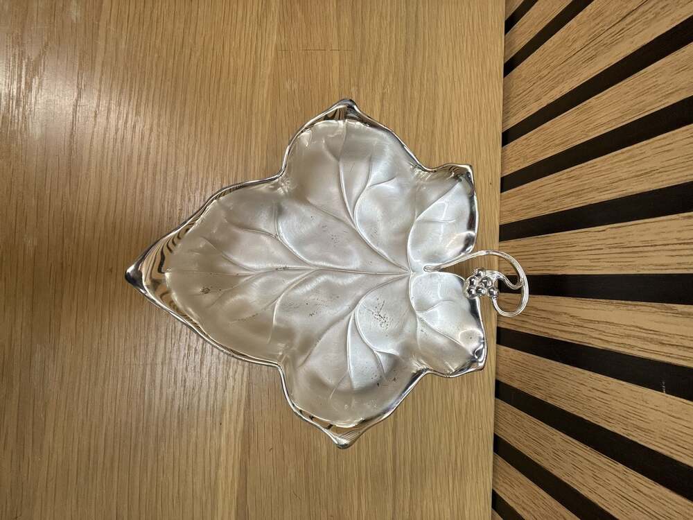 WMF IKORA BOWL 6448 Grape Leaf Candy Dish silvered BRASS Germany Art Nouveau